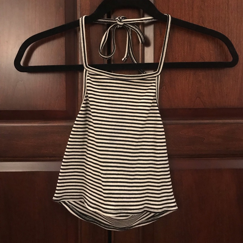 Black and white striped halter crop top